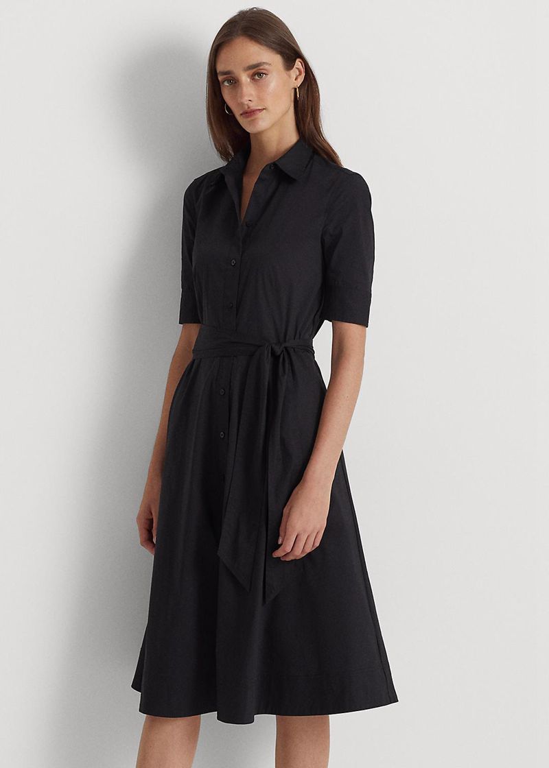 Sukienka Lauren Damska Czarne Cotton-Blend Shirt 108429-XWF